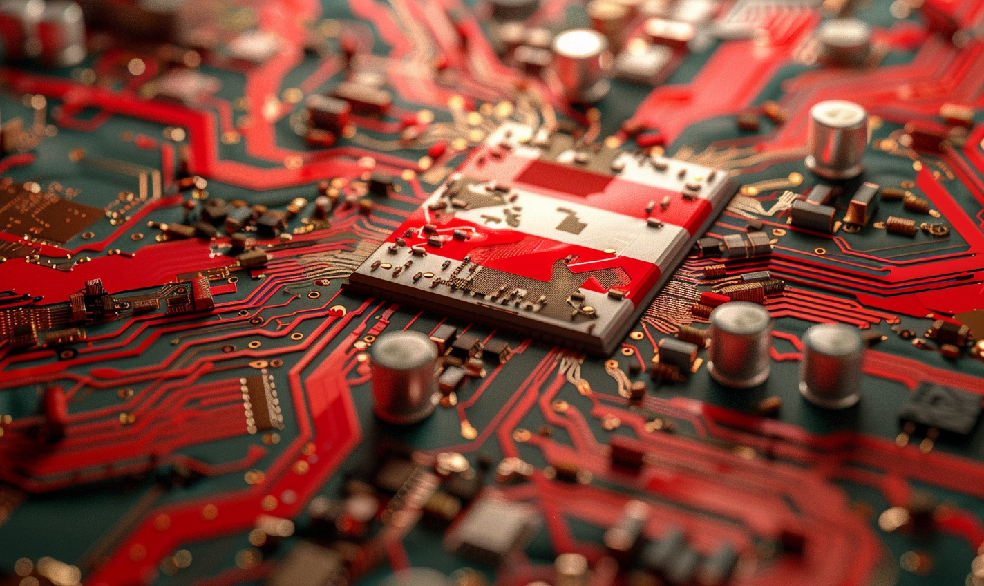 A computer chip etched to resemble the Indonesian flag --ar 5:3 --style raw