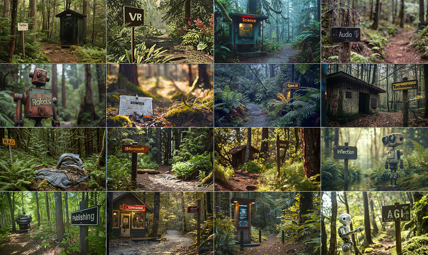 Category theme of the week: Objects in a forest with a trail sign that reads “[category name]”