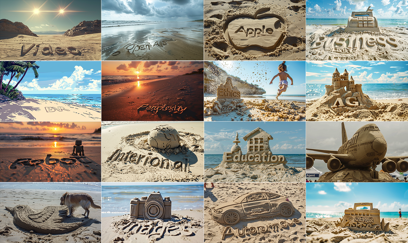 Category theme of the week: a [adjective] day at the beach. a sand sculpture of an [object]. the word “[category name]” is inscribed in the sand –ar 5:3 –style raw