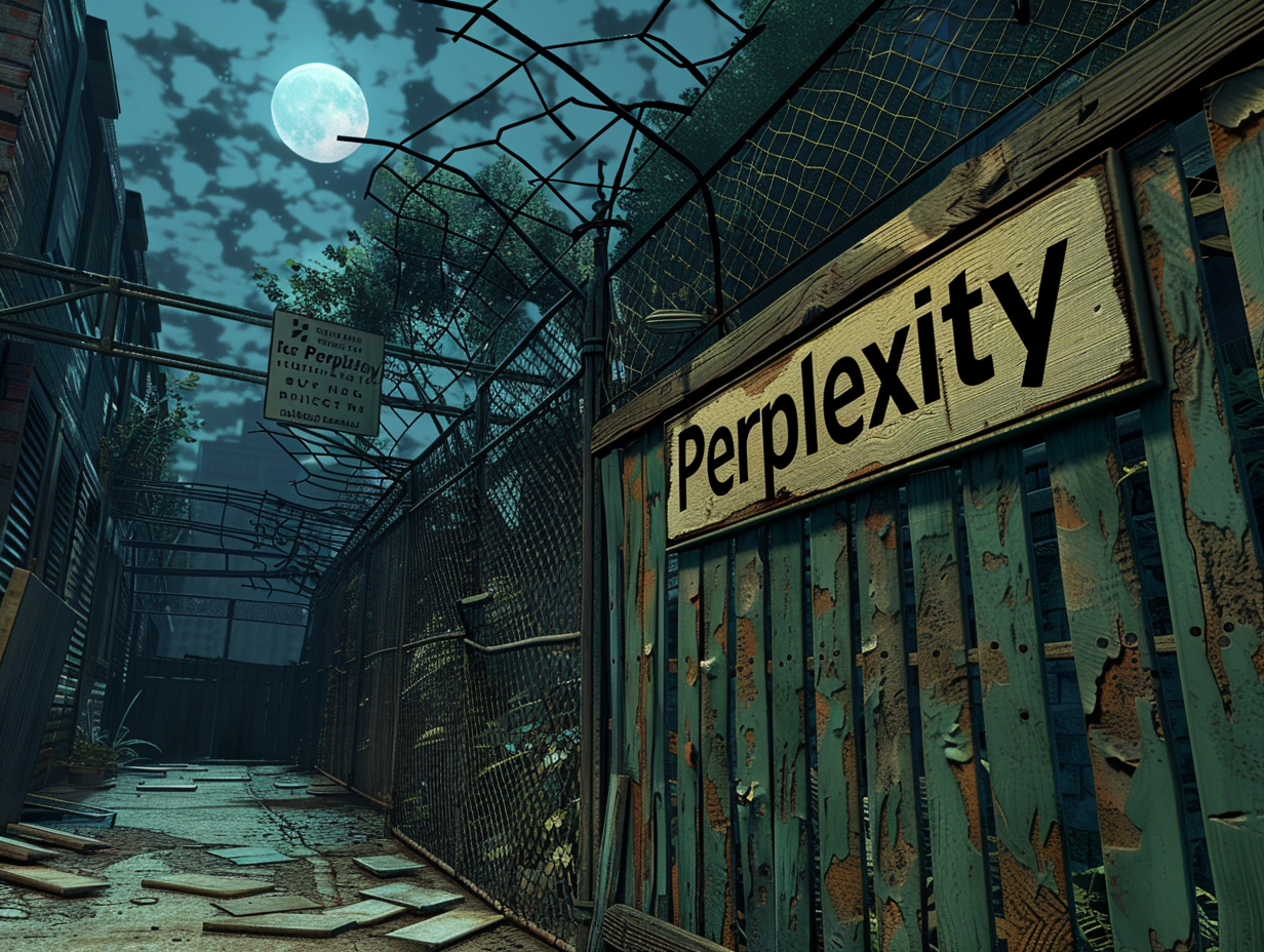 a moonlit evening. an apple orchard lined by a fence. a wooden sign says "Perplexity" --chaos 50 --ar 4:3 --style raw --personalize 9zxyhz8