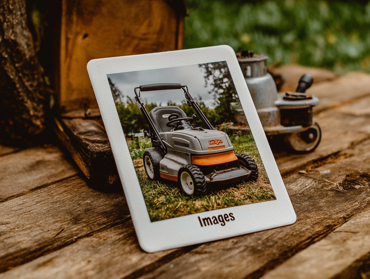 a polaroid photo of a lawn mower, the label "Images" is written on it --chaos 30 --ar 4:3 --style raw --personalize qko3v53 --v 6.1