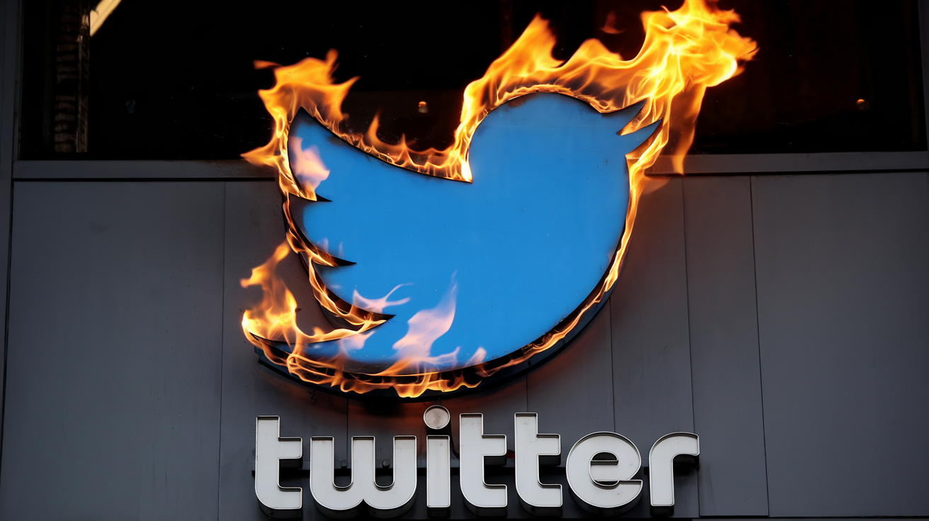 The Twitter logo is on fire