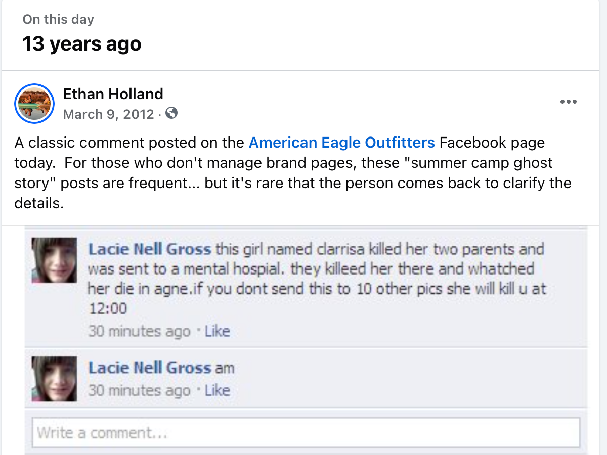 Top-ten comment on a social media brand page