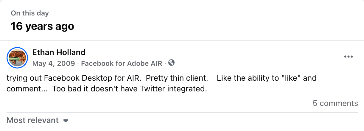 Flashback to Adobe AIR Facebook integration…