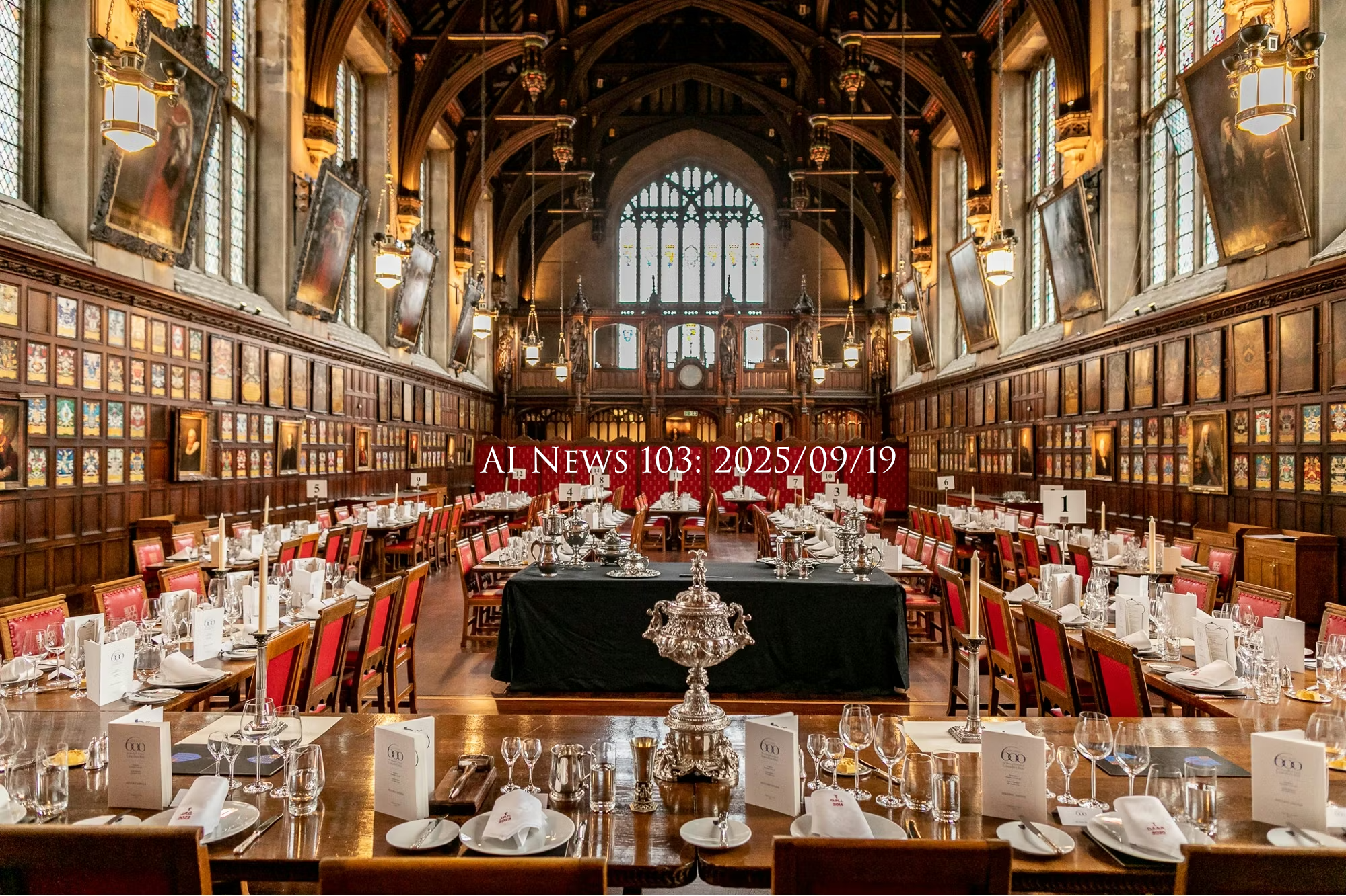 This week's main cover is not AI generated. It's a photo of the great hall at Lincoln's Inn in London. The week of September 19th was exciting and sentimental, as I led the inaugural meeting of the AI Virtual Inn of Court, which traces a lineage all the way back to that room in England.